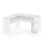 Bureau d'ordinateur en L HOMLUX 53, bureau d'angle avec compartiment ouvert et 2 trous passe-câbles
