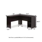 Bureau d'ordinateur en L HOMLUX 53, bureau d'angle avec compartiment ouvert et 2 trous passe-câbles