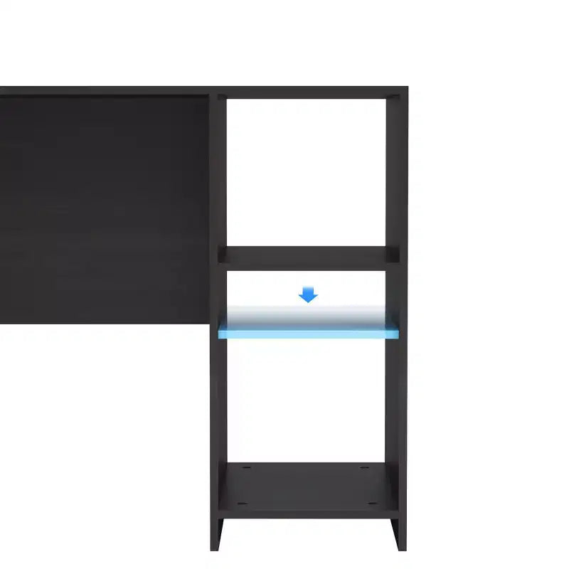 Bureau d'ordinateur en L HOMLUX 53, bureau d'angle avec compartiment ouvert et 2 trous passe-câbles