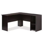 Bureau d'ordinateur en L HOMLUX 53, bureau d'angle avec compartiment ouvert et 2 trous passe-câbles