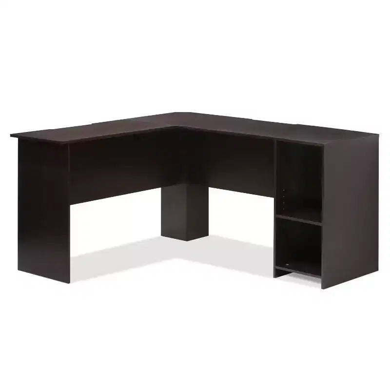 Bureau d'ordinateur en L HOMLUX 53, bureau d'angle avec compartiment ouvert et 2 trous passe-câbles