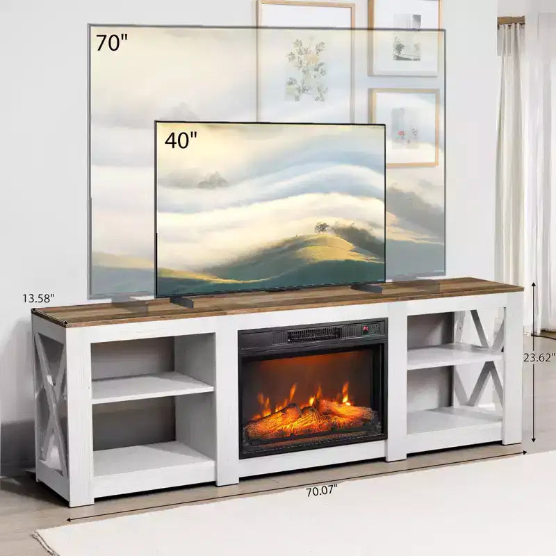 Meuble TV de ferme 70 po pour téléviseurs jusqu'à 70 po avec cheminée électrique 23 po et étagères réglables
