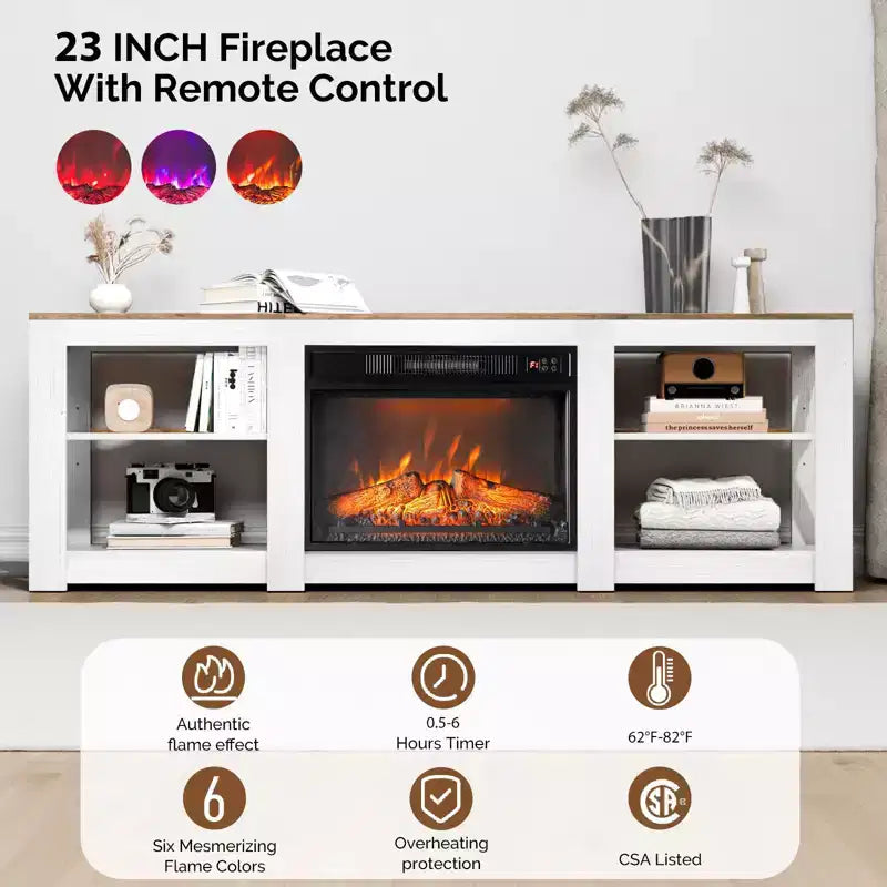 Meuble TV de ferme 70 po pour téléviseurs jusqu'à 70 po avec cheminée électrique 23 po et étagères réglables