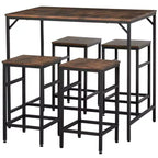 5-Piece Industrial Dining Table Set, Bar Table & 4 Stools Set, Space Saving for Pub & Kitchen/Black