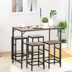 Ensemble de salle à manger industriel 5 pièces, Table de bar et 4 tabourets, Gain de place pour Pub & Cuisine/Noir