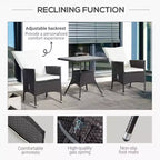 Ensemble de bistrot 3 pièces pour terrasse, ensemble de conversation en rotin PE avec chaises inclinables à coussins touffetés et table basse