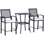 3pcs Patio Bar Set with Soft Cushion, Rattan Wicker Outdoor Furniture Set for Backyards, Lawn, Deck
