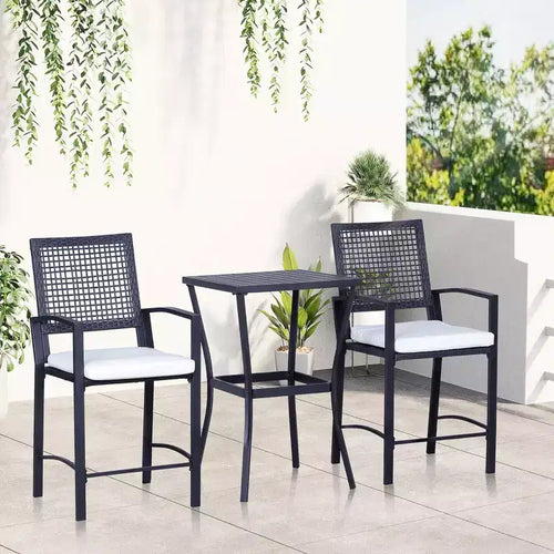 Ensemble de bar de terrasse 3 pièces avec coussins moelleux, mobilier d'extérieur en rotin pour jardin, pelouse, terrasse