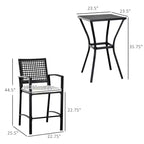 Ensemble de bar de terrasse 3 pièces avec coussins moelleux, mobilier d'extérieur en rotin pour jardin, pelouse, terrasse