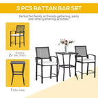 Ensemble de bar de terrasse 3 pièces avec coussins moelleux, mobilier d'extérieur en rotin pour jardin, pelouse, terrasse