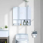 Armoire murale de salle de bain avec 2 portes et étagères réglables, rangement 3 niveaux en bois au-dessus des toilettes, montage mural blanc