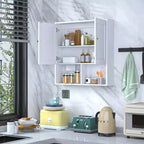 Armoire murale de salle de bain avec 2 portes et étagères réglables, rangement 3 niveaux en bois au-dessus des toilettes, montage mural blanc
