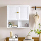 Armoire murale de salle de bain avec 2 portes et étagères réglables, rangement 3 niveaux en bois au-dessus des toilettes, montage mural blanc