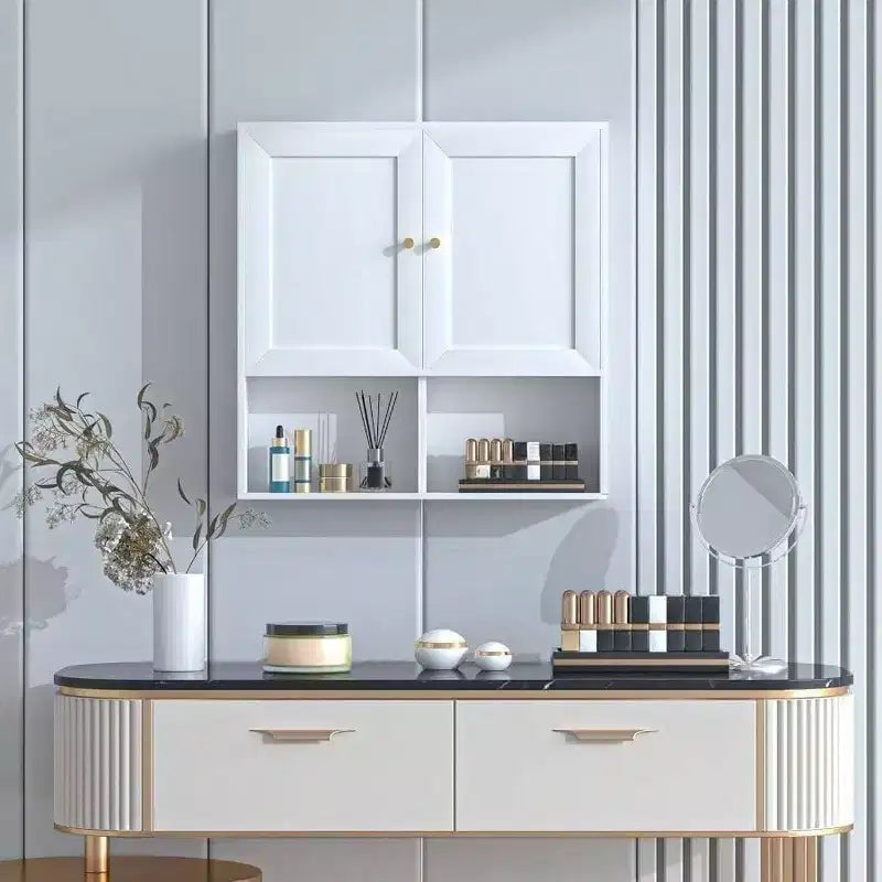 Armoire murale de salle de bain avec 2 portes et étagères réglables, rangement 3 niveaux en bois au-dessus des toilettes, montage mural blanc