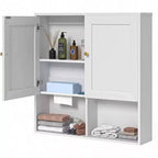 Armoire murale de salle de bain avec 2 portes et étagères réglables, rangement 3 niveaux en bois au-dessus des toilettes, montage mural blanc