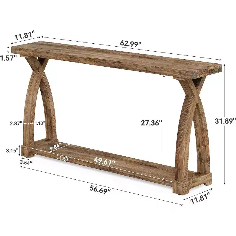Table console étroite Lantine de 63 pouces en bois massif, table d'entrée de style ferme à 2 niveaux derrière le canapé pour l'entrée, le foyer, le salon