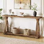 Table console étroite Lantine de 63 pouces en bois massif, table d'entrée de style ferme à 2 niveaux derrière le canapé pour l'entrée, le foyer, le salon