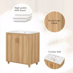 Meuble sous-vasque MAYEERTY 30" avec lavabo, portes et tiroir multifonctionnels en MDF naturel
