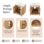 Meuble sous-vasque MAYEERTY 30" avec lavabo, portes et tiroir multifonctionnels en MDF naturel