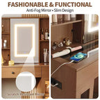 Grande coiffeuse avec miroir coulissant et lumières LED 3 couleurs, table de maquillage avec tiroirs de rangement, étagères, placards, station de beauté en MDF
