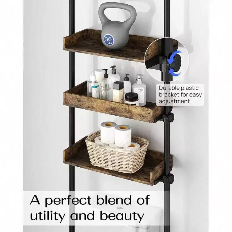 Organisateur de salle de bain de rangement au-dessus des toilettes à 4 étagères en bois réglables, meuble étroit peu encombrant pour petite pièce, marron rustique