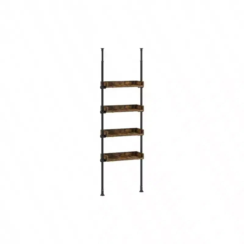 Organisateur de salle de bain de rangement au-dessus des toilettes à 4 étagères en bois réglables, meuble étroit peu encombrant pour petite pièce, marron rustique