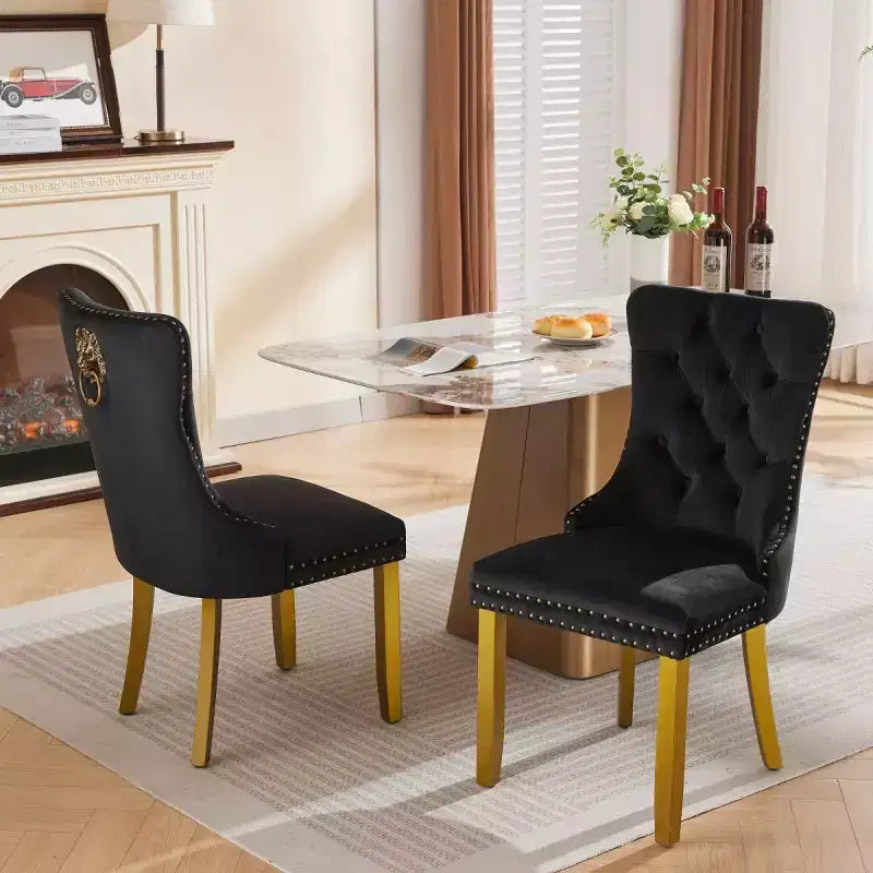 Lot de 2 chaises de salle à manger modernes du milieu du siècle, chaises de salle à manger rembourrées en velours, chaises de cuisine contemporaines sans accoudoirs avec pieds en bois-Panipeachy
