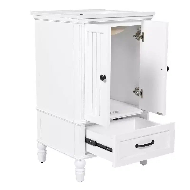 Meuble-lavabo de salle de bain MAYEERTY 20 avec évier, 2 portes, butée magnétique, pieds réglables, tiroir, blanc