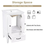 Meuble-lavabo de salle de bain MAYEERTY 20 avec évier, 2 portes, butée magnétique, pieds réglables, tiroir, blanc