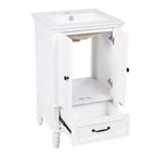 Meuble-lavabo de salle de bain MAYEERTY 20 avec évier, 2 portes, butée magnétique, pieds réglables, tiroir, blanc