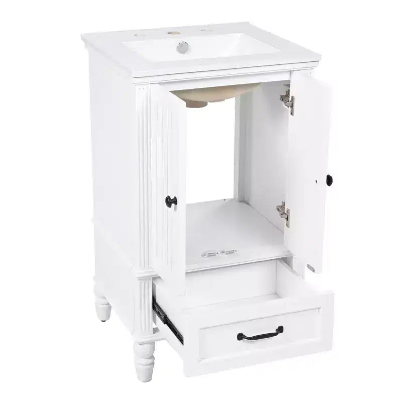 Meuble-lavabo de salle de bain MAYEERTY 20 avec évier, 2 portes, butée magnétique, pieds réglables, tiroir, blanc