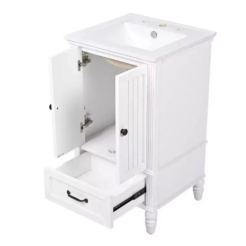 Meuble-lavabo de salle de bain MAYEERTY 20 avec évier, 2 portes, butée magnétique, pieds réglables, tiroir, blanc