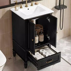 Meuble-lavabo de salle de bain MAYEERTY 20 avec évier, 2 portes, butée magnétique, pieds réglables, tiroir, blanc