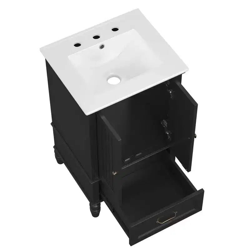 Meuble-lavabo de salle de bain MAYEERTY 20 avec évier, 2 portes, butée magnétique, pieds réglables, tiroir, blanc