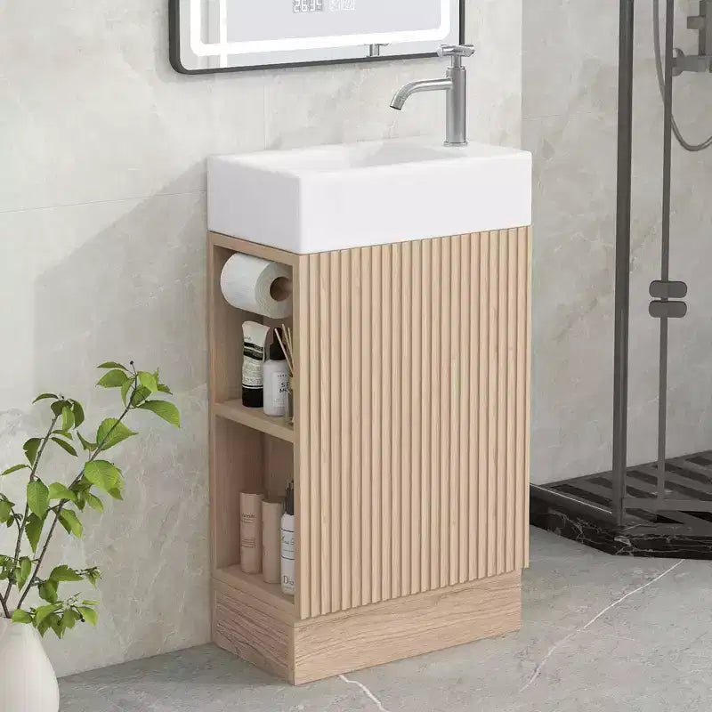 MAYEERTY 18.6 Meuble Lavabo Salle de Bain avec Évier Étagère à 2 Niveaux Orientation Gauche Droite Noir