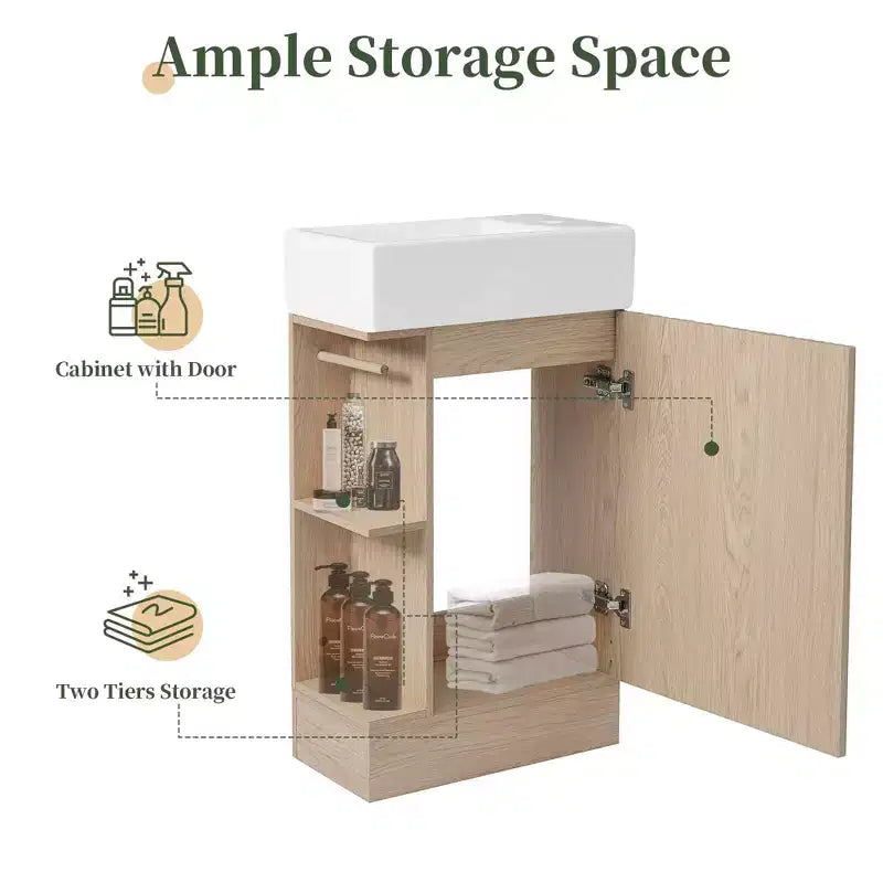 MAYEERTY 18.6 Meuble Lavabo Salle de Bain avec Évier Étagère à 2 Niveaux Orientation Gauche Droite Noir