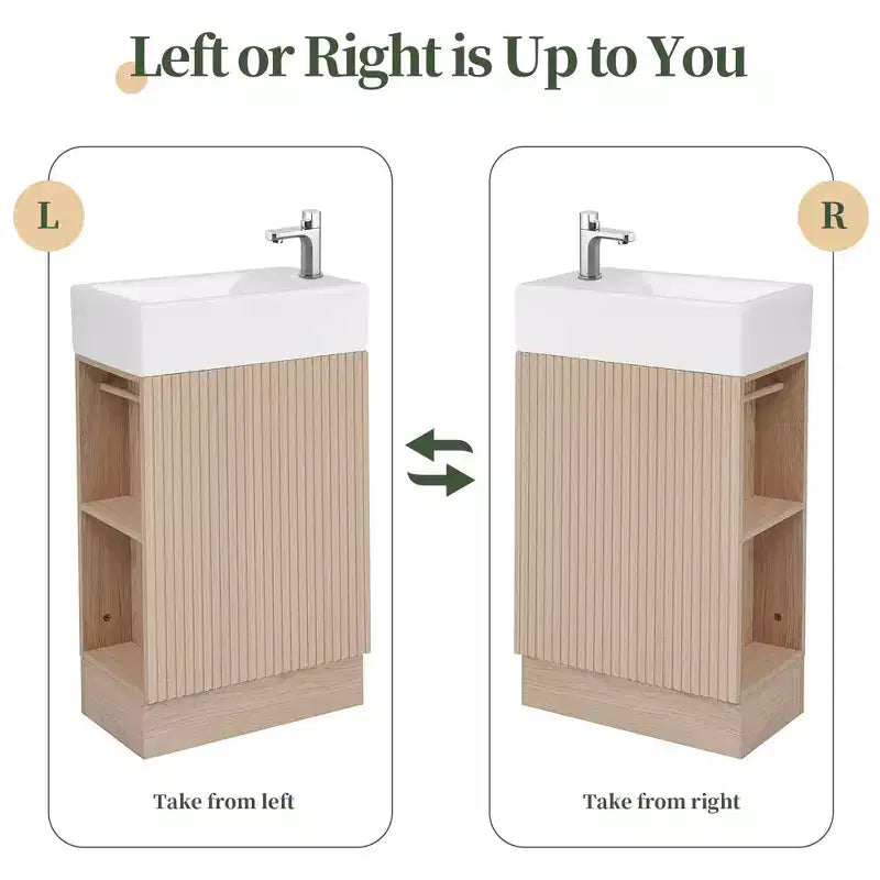 MAYEERTY 18.6 Meuble Lavabo Salle de Bain avec Évier Étagère à 2 Niveaux Orientation Gauche Droite Noir