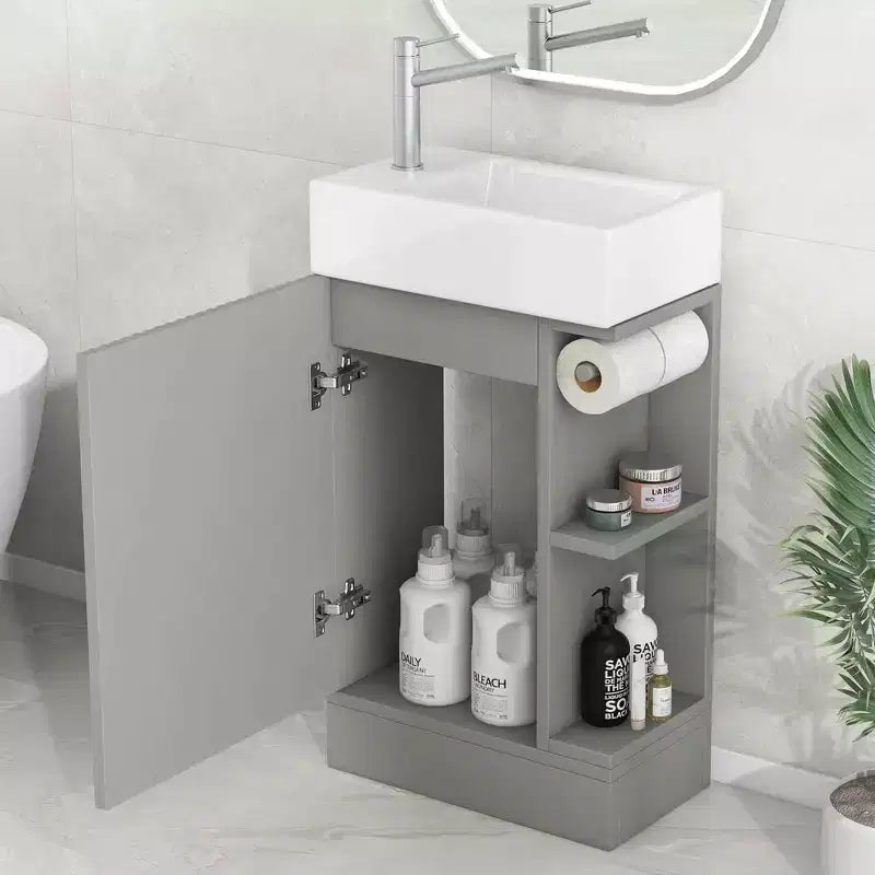 MAYEERTY 18.6 Meuble Lavabo Salle de Bain avec Évier Étagère à 2 Niveaux Orientation Gauche Droite Noir
