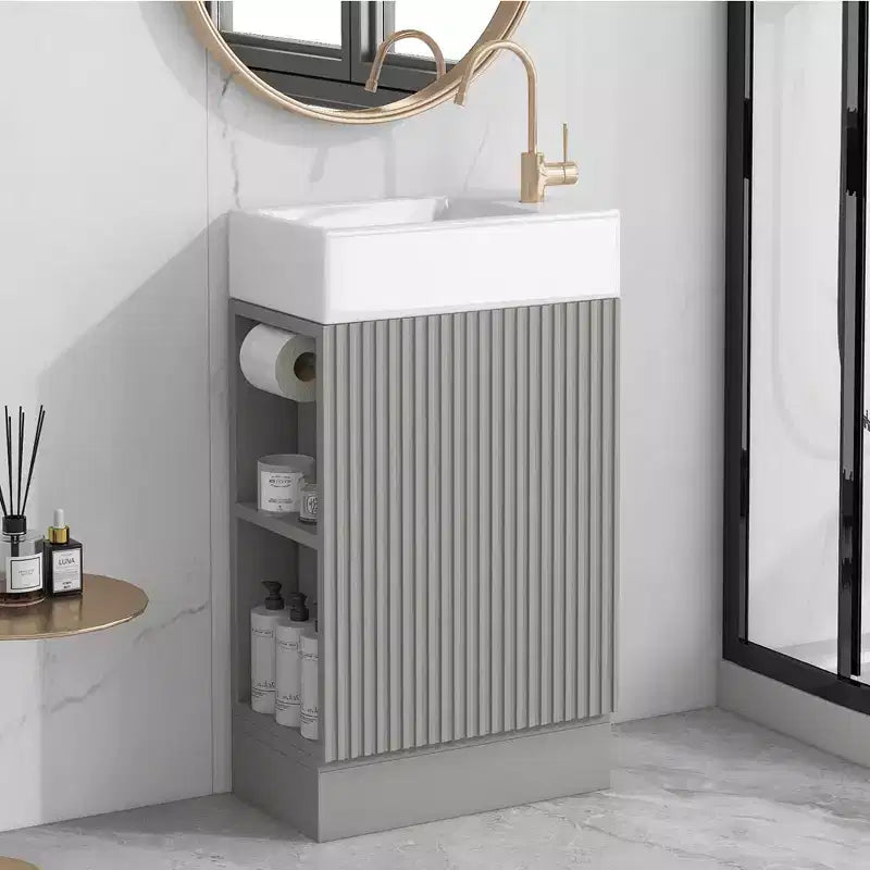 MAYEERTY 18.6 Meuble Lavabo Salle de Bain avec Évier Étagère à 2 Niveaux Orientation Gauche Droite Noir