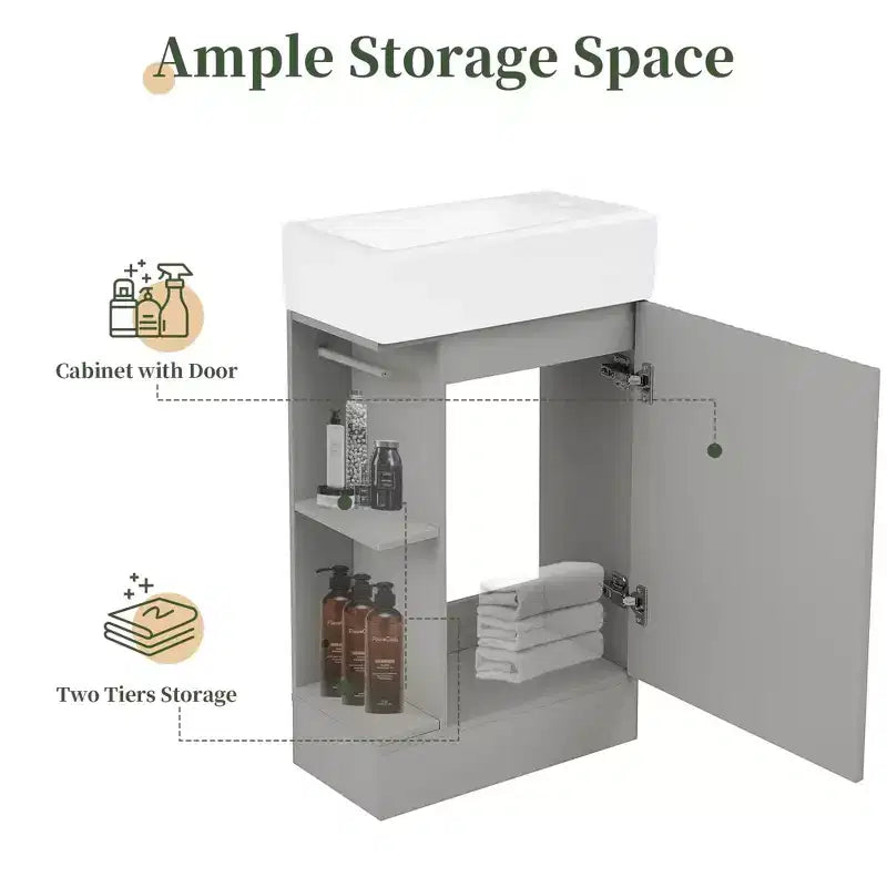 MAYEERTY 18.6 Meuble Lavabo Salle de Bain avec Évier Étagère à 2 Niveaux Orientation Gauche Droite Noir