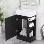 MAYEERTY 18.6 Meuble Lavabo Salle de Bain avec Évier Étagère à 2 Niveaux Orientation Gauche Droite Noir