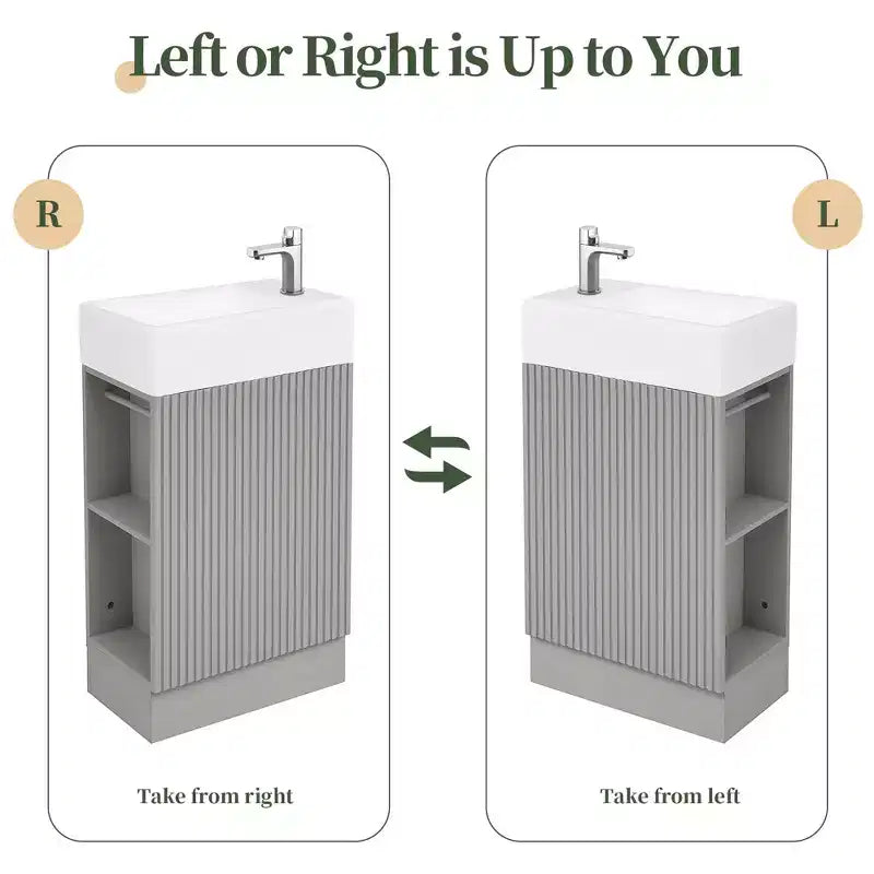 MAYEERTY 18.6 Meuble Lavabo Salle de Bain avec Évier Étagère à 2 Niveaux Orientation Gauche Droite Noir