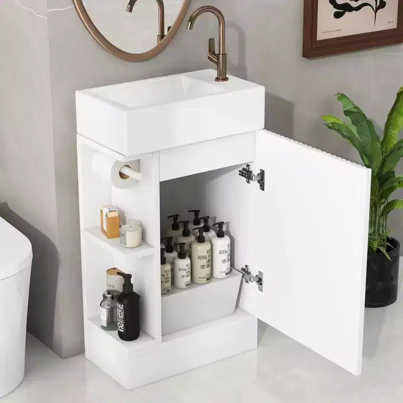 MAYEERTY 18.6 Meuble Lavabo Salle de Bain avec Évier Étagère à 2 Niveaux Orientation Gauche Droite Noir