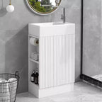 MAYEERTY 18.6 Meuble Lavabo Salle de Bain avec Évier Étagère à 2 Niveaux Orientation Gauche Droite Noir