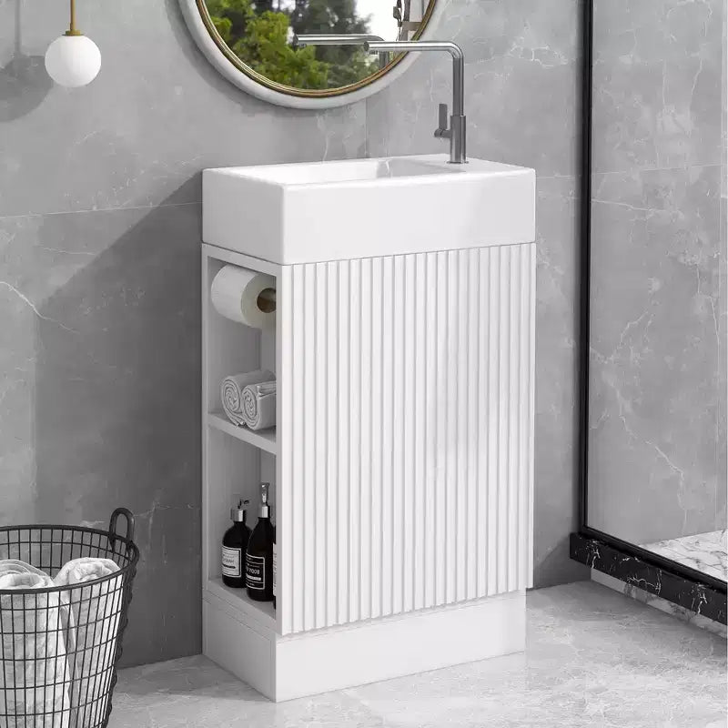 MAYEERTY 18.6 Meuble Lavabo Salle de Bain avec Évier Étagère à 2 Niveaux Orientation Gauche Droite Noir