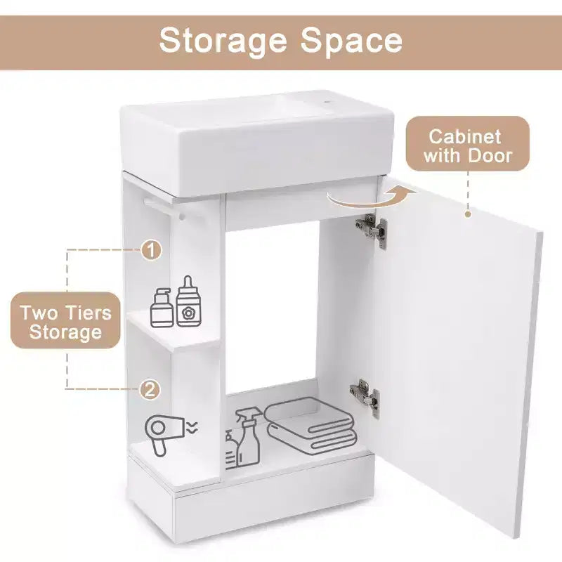 MAYEERTY 18.6 Meuble Lavabo Salle de Bain avec Évier Étagère à 2 Niveaux Orientation Gauche Droite Noir