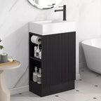 MAYEERTY 18.6 Meuble Lavabo Salle de Bain avec Évier Étagère à 2 Niveaux Orientation Gauche Droite Noir