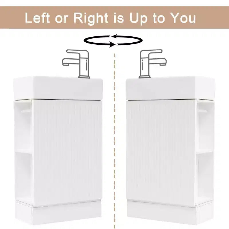MAYEERTY 18.6 Meuble Lavabo Salle de Bain avec Évier Étagère à 2 Niveaux Orientation Gauche Droite Noir