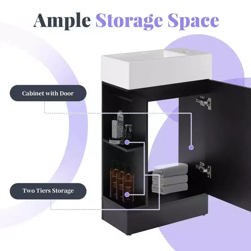 MAYEERTY 18.6 Meuble Lavabo Salle de Bain avec Évier Étagère à 2 Niveaux Orientation Gauche Droite Noir