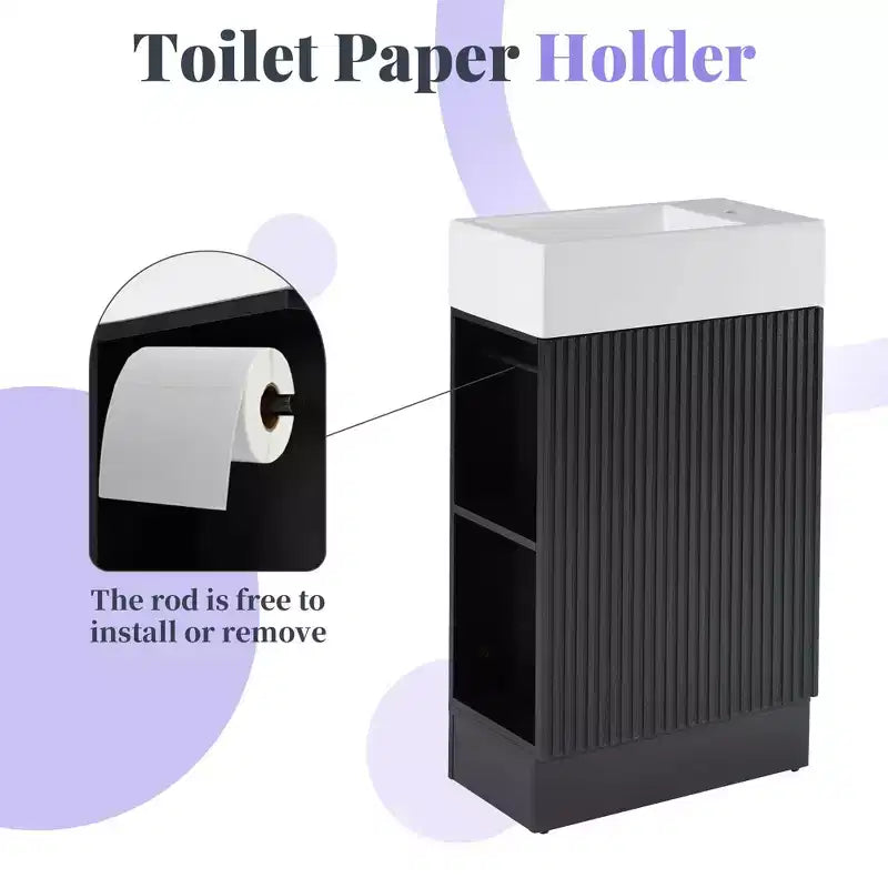 MAYEERTY 18.6 Meuble Lavabo Salle de Bain avec Évier Étagère à 2 Niveaux Orientation Gauche Droite Noir